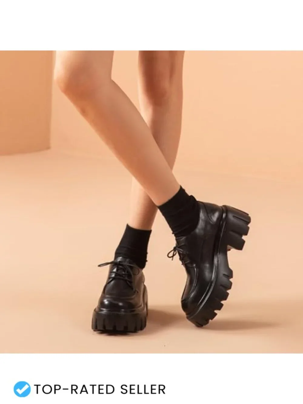 Women's Platform Oxfords Leather Chunky Lug Sole Dress Shoes Comfortable Lace-Up